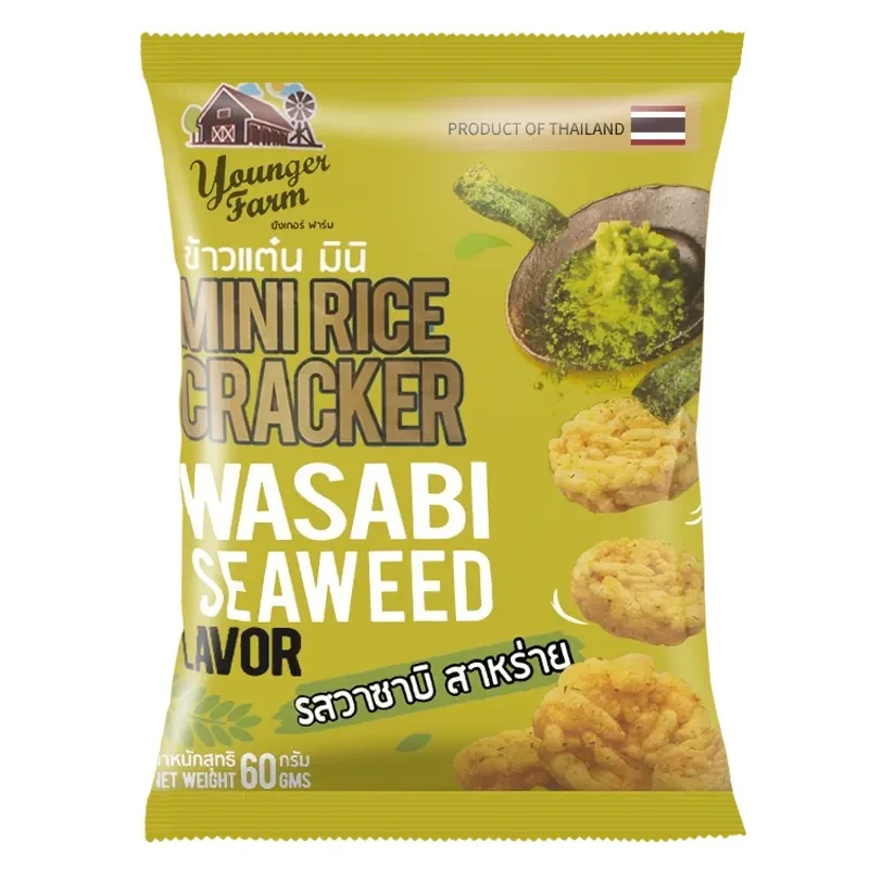 Specialty Asian Snacks 60g Crispy Rice Crackers Casual Cereal Snacks Salty Spicy Taste Soft Texture Imported Food Bag