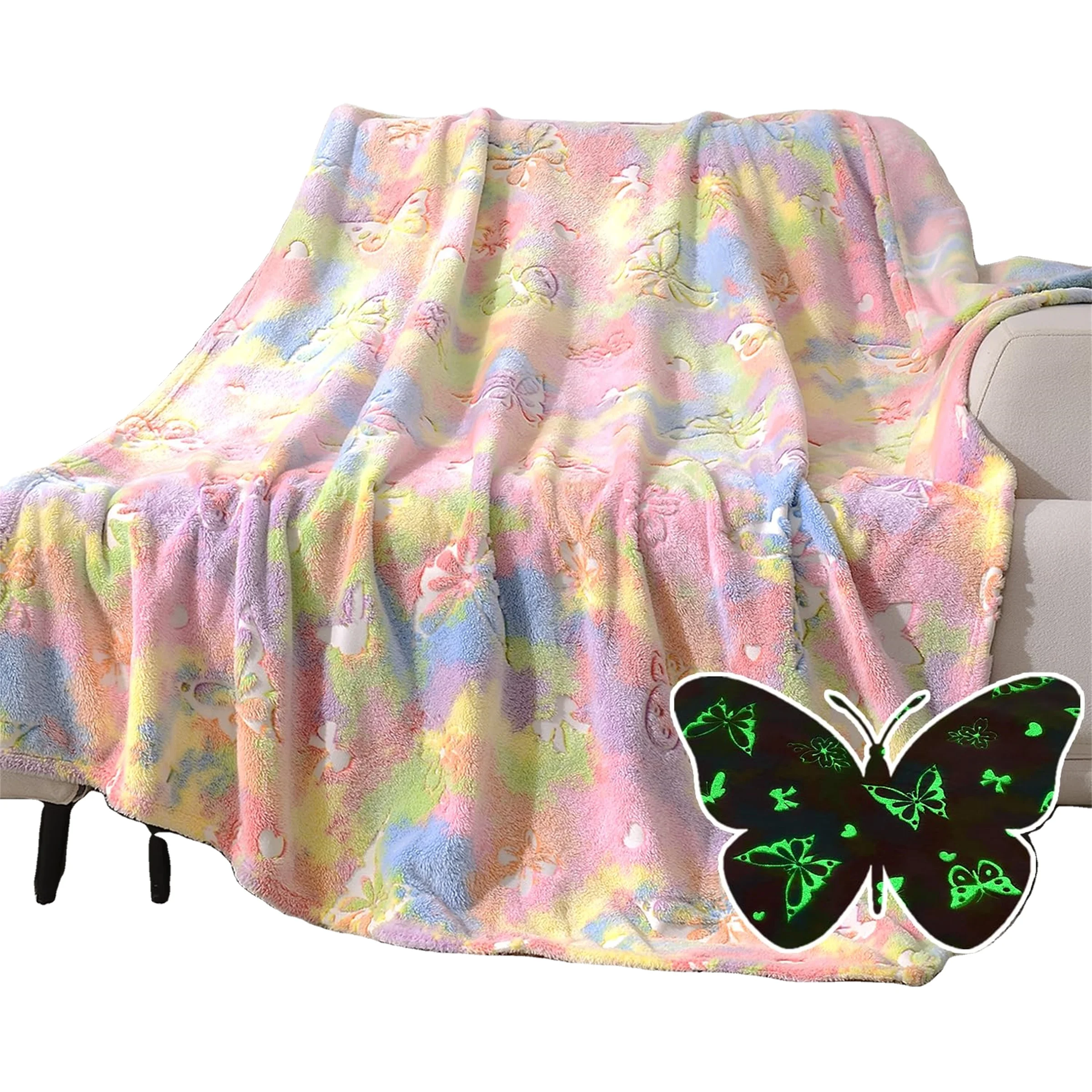 New Custom Luminous Glow-in-the-Dark Flannel Fleece Throw Plush Furry Baby Blanket for Winter Knitted with Anti-Pilling Feature