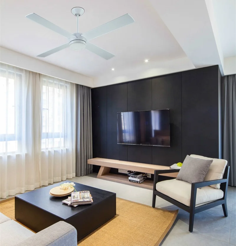 52 inch Modern Air Cooling Fan Simple DC Motor White LED Ceiling Fan Light, 4 Plywood Blades, include Remote Control