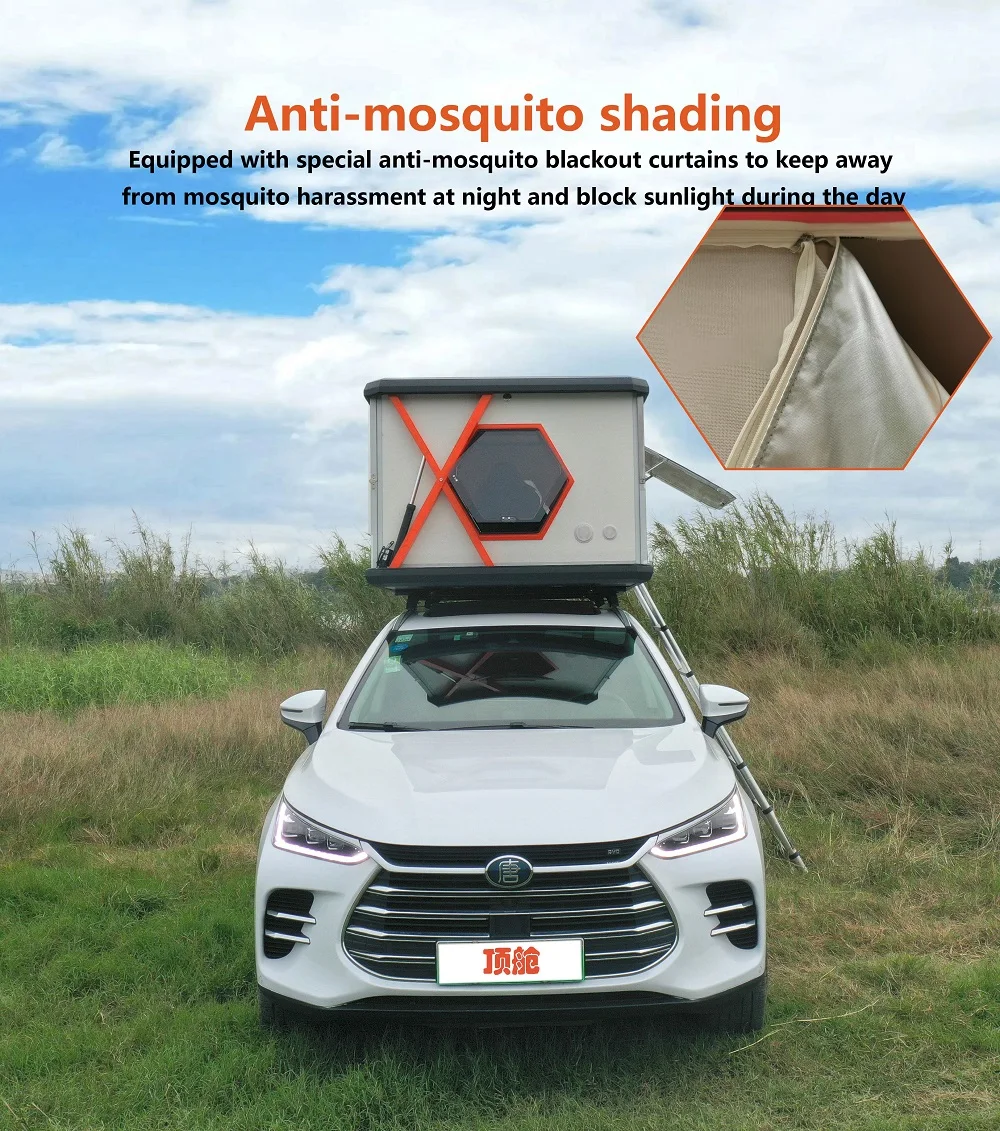 High Quality Luxury Aluminum Hardshell Roof Tent 3-4 Person Waterproof Clam Hard Shell Roof Top Tent For Car
