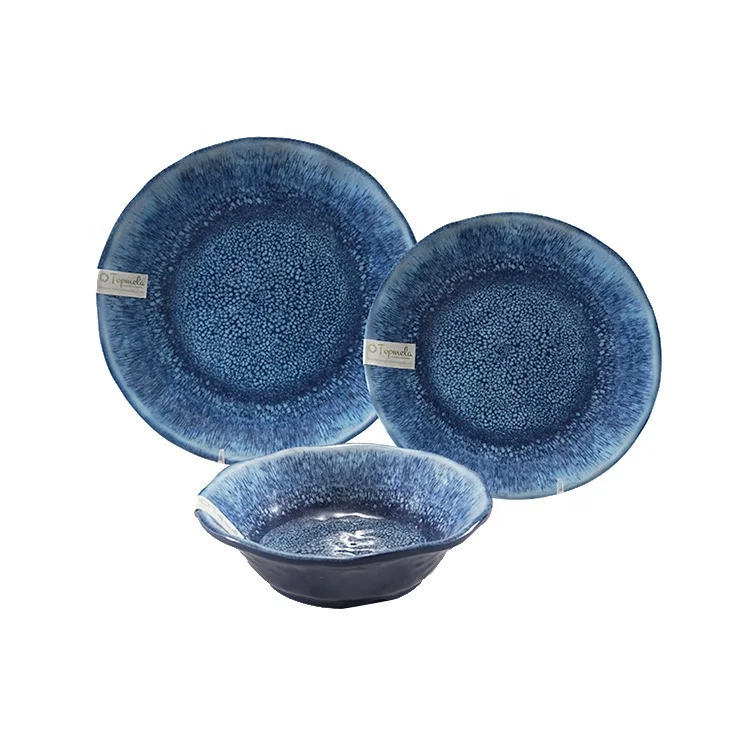 Rustic Collocation Wholesale  Blue White Orange Light Green Ink Painting Salad Bowl Melamine Tableware