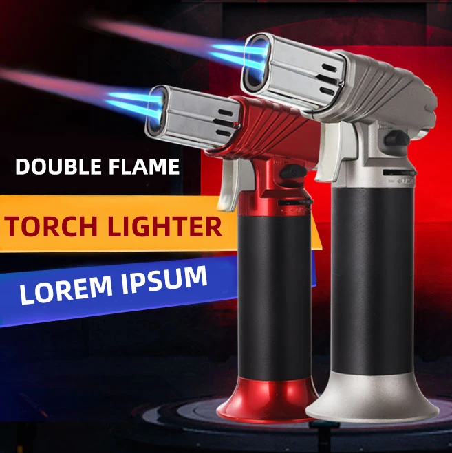 Gf908 custom logo double 2 metal focus fire blue flame gas torch lighter