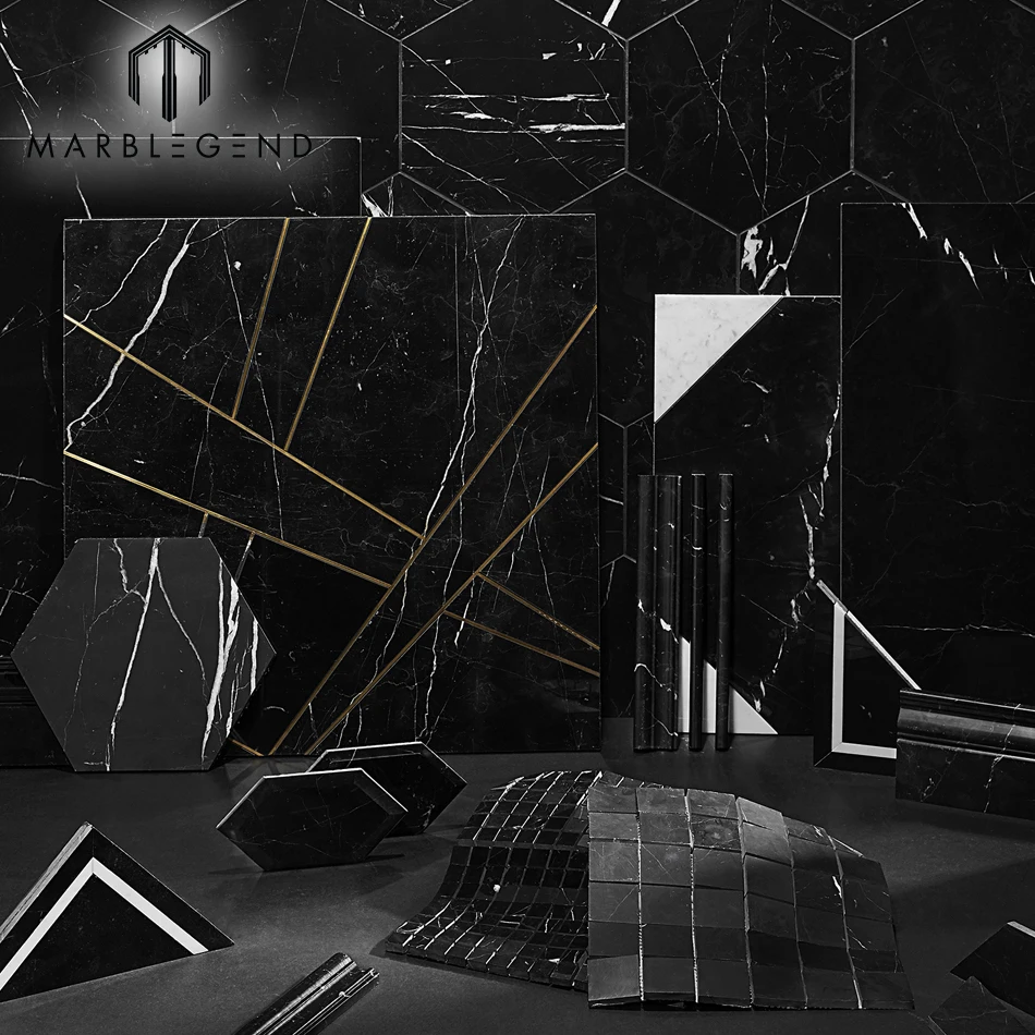 Honed surface Chinese natural stone matt nero marquina black marble slab