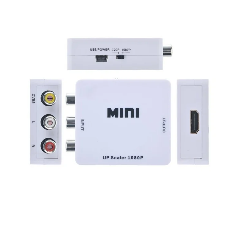 MINI RCA to HDTV converter av2hd adapter av to hd box supporting full HD 1080p with USB cable for HD Projector Set top box DVD