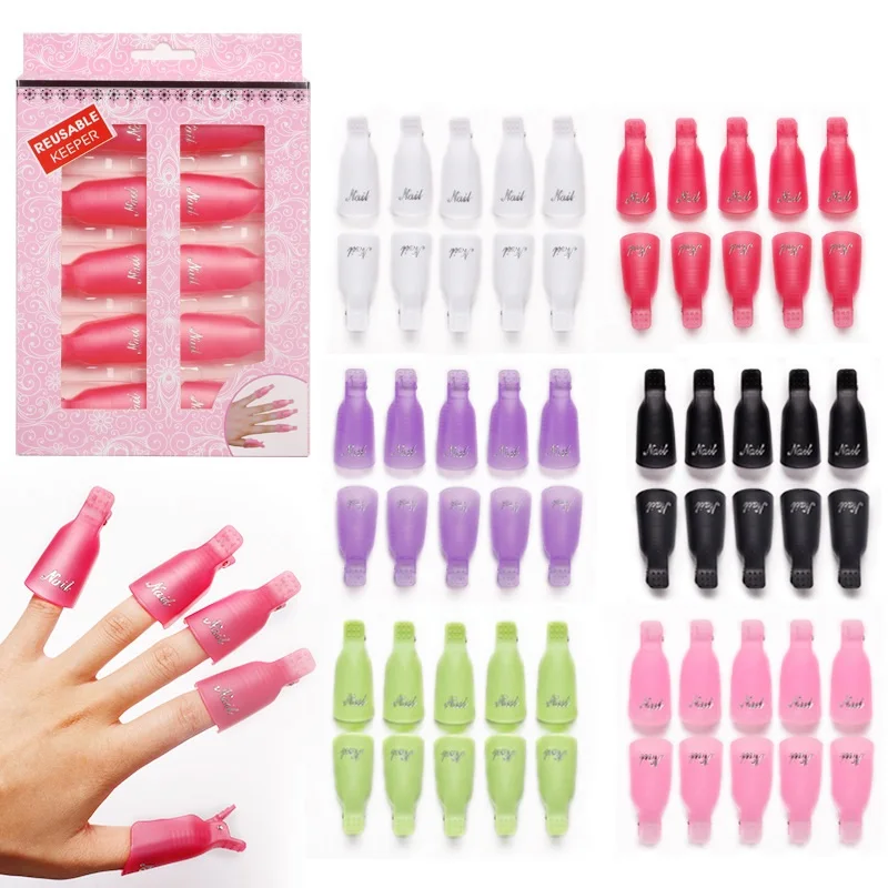 10pcs Plastic Nail Art Soak Off Clip UV Gel Wraps Nail Polish Remover Cover Clips Cleaner Nail Polish Remover Clips