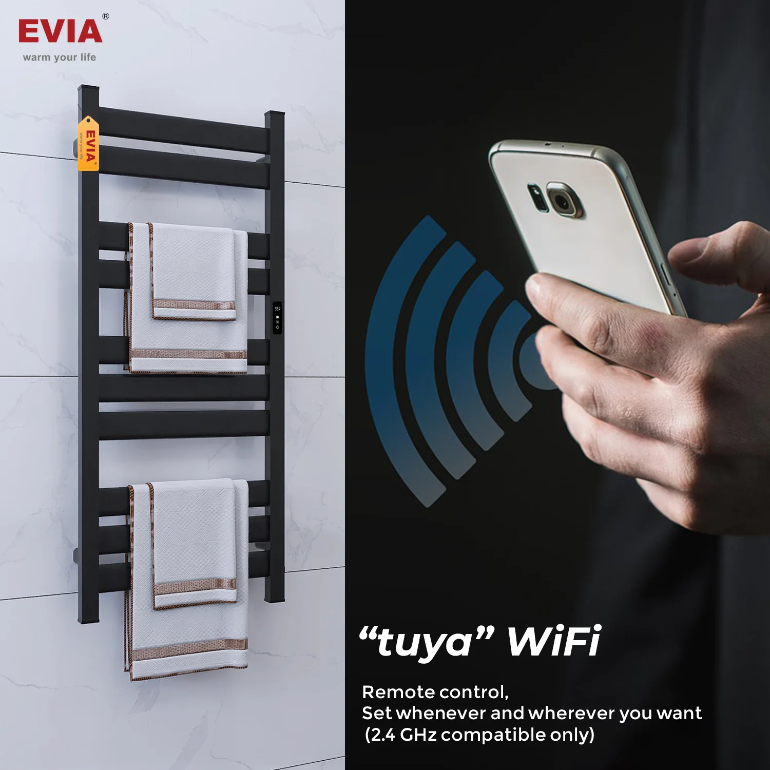 EVIA Factory Direct Selling Eco-Friendly Bathroom Electric Heated Towel Rail