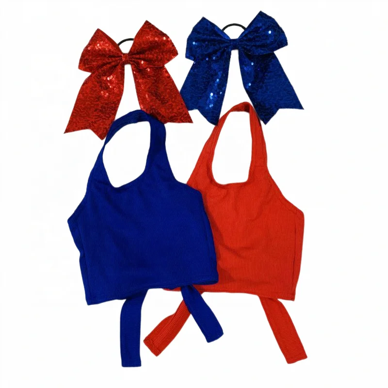 Newest 2023 Summer Fashion Kids Halter Tank Top Solid Color Sleeveless Top With Bow Tie Back Kids Crop Top