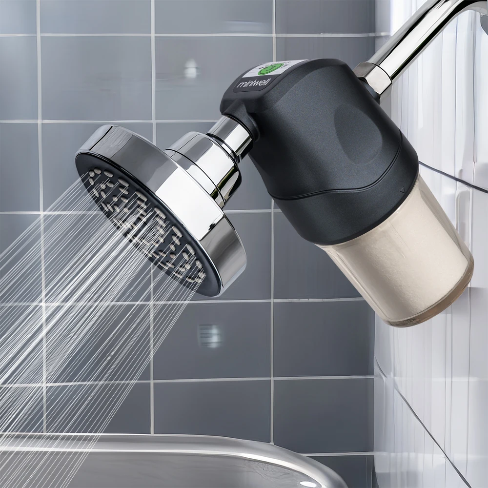 Miniwell Shower Filter System L700-B01 - Remove Hard Water, Chlorine & Contaminants - Ideal for Hair, Skin Softening -