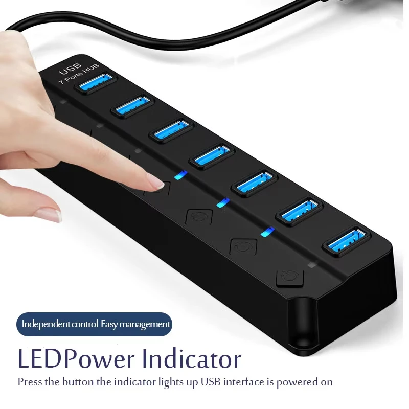 USB Hub 3.0 Multiprise  High Speed Splitter 7 Port 5Gbps Hub Power Adapter with Switch Long Cable with Multiple Expander Hub