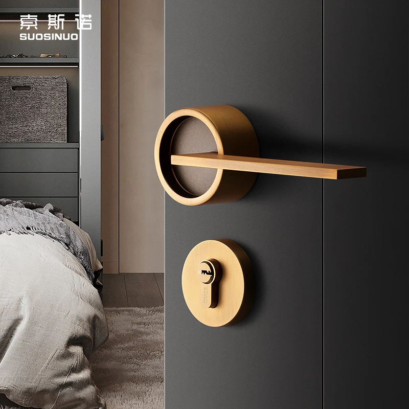 Luxury Design Door Knob Yellow Bronze Bathroom Knob High Standard Interior Door Lock Set