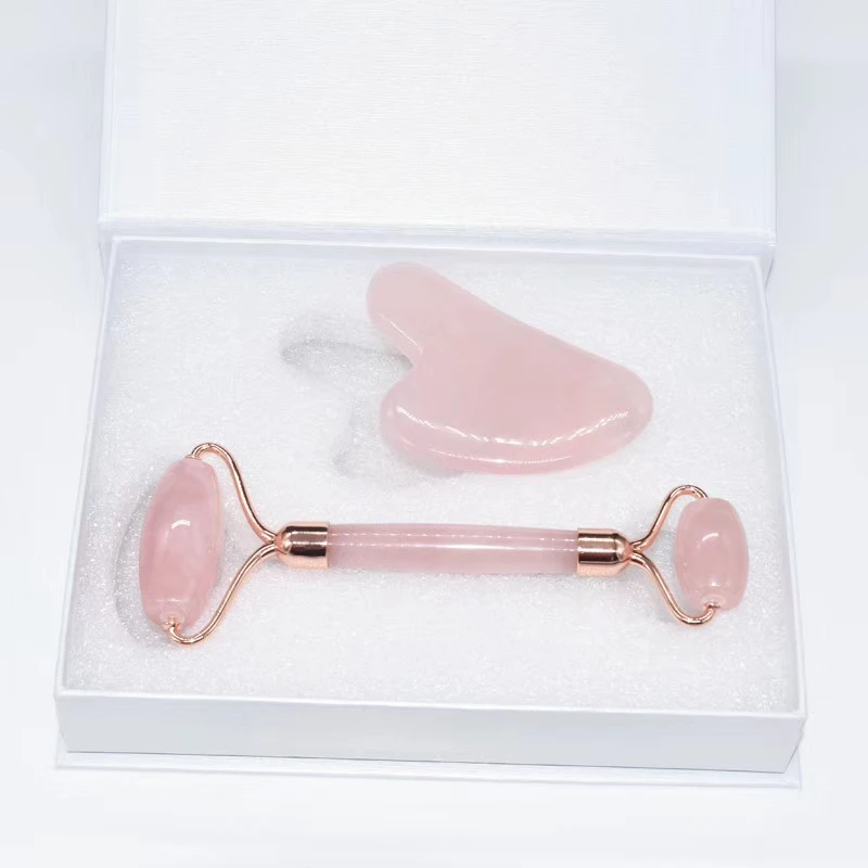OEM factory high quality private label beauty natural pink rose quartz jade roller gua sha set