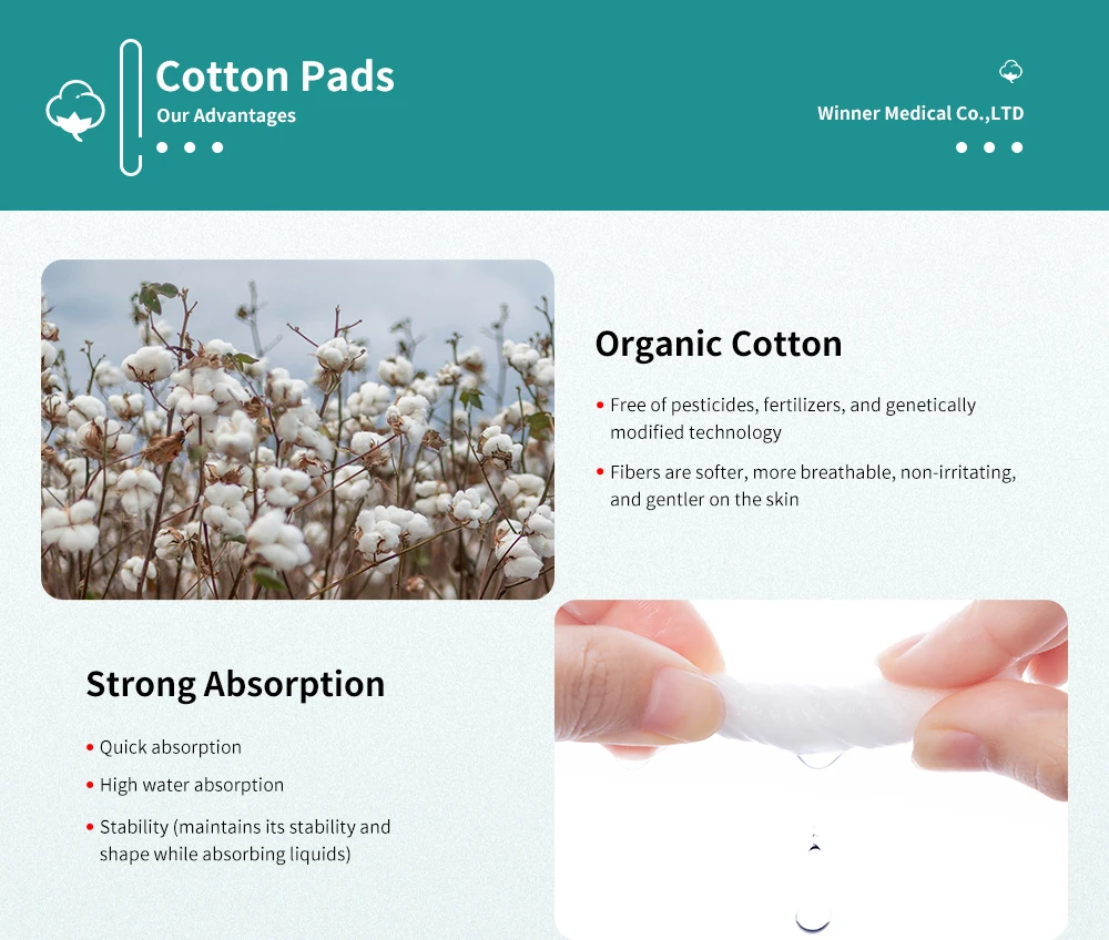 Purcotton Pure and Gentle Organic Cotton Square Pads Hypoallergenic Organic Cotton Pad