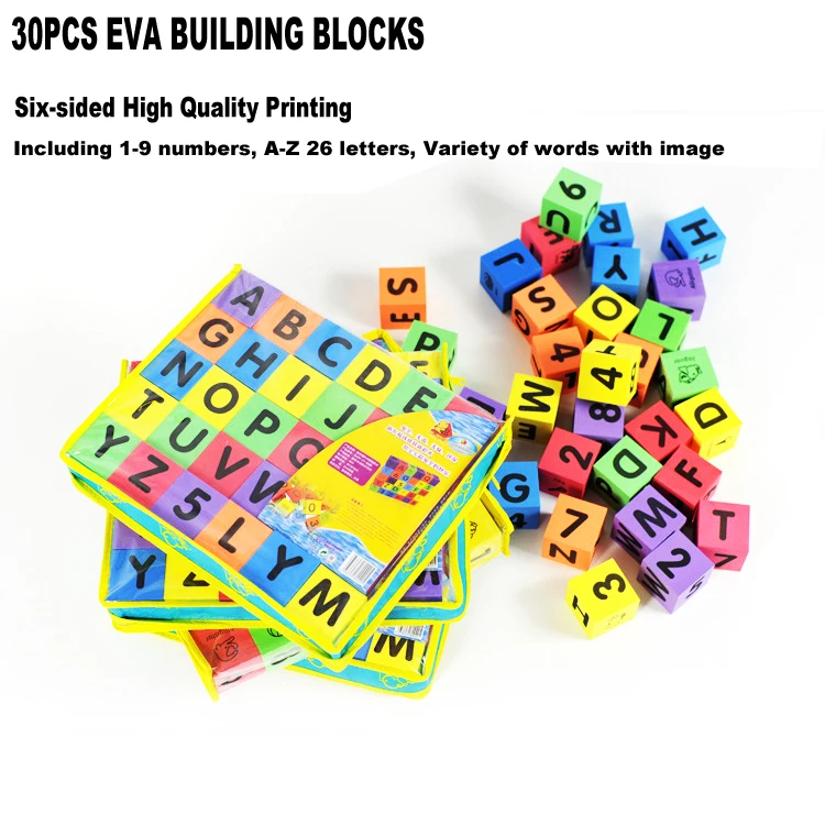Factory supply 30 pcs soft eva foam block alphabet and numbers baby kids toy and education eva block