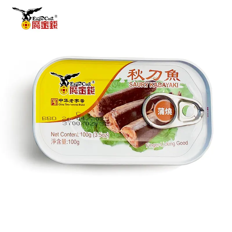 Поставщик консервных продуктов, жестяная банка для рыбы kabayaki, домашняя жареная рыба saury, здоровый продукт, консервированные морепродукты saury