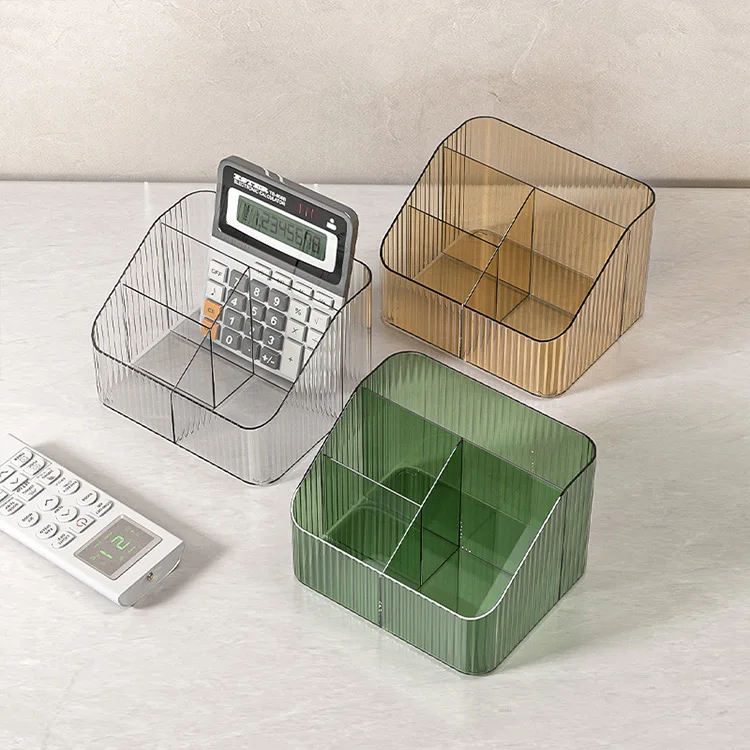 Transparent Clear 3/5 partitions Plastic Organizer 4 Compartment Rectangular Divided Makeup Vanity Storage Bin and Office Desk