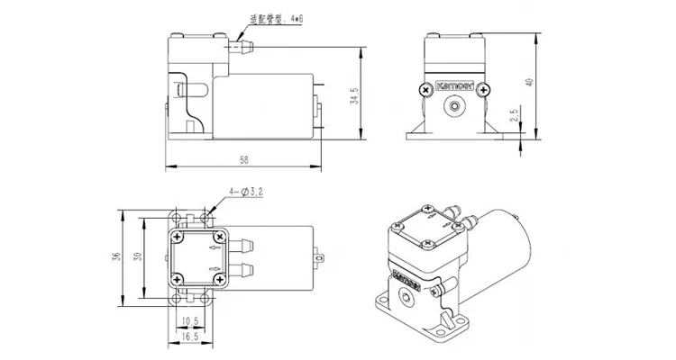 Kamoer KLP180 12V 24V DC Low Noise  Mini Electric Diaphragm Water Liquid fluid transfer membrane pump
