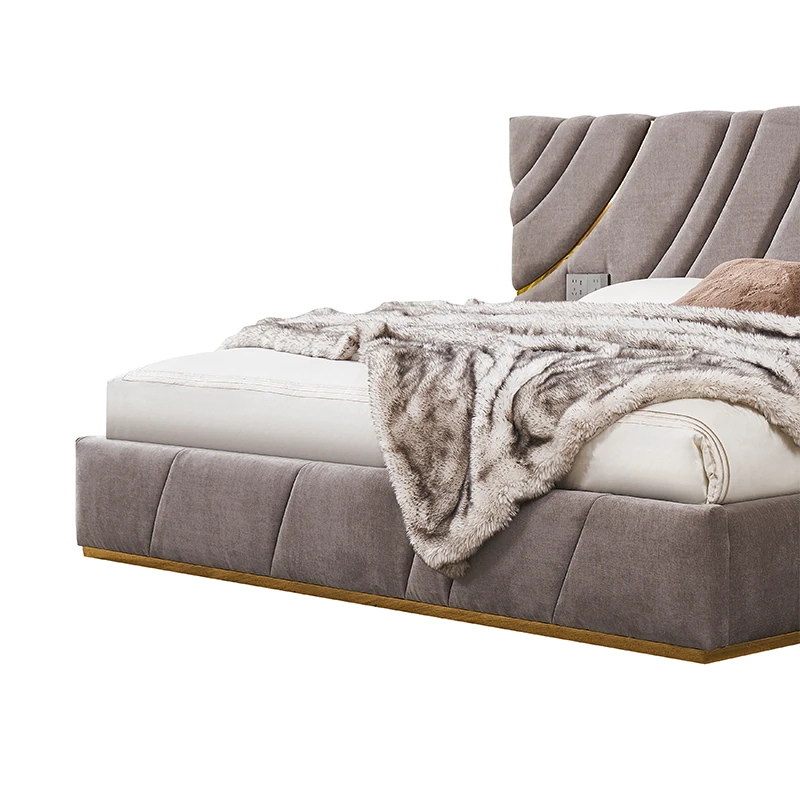 Italian Design Home Furniture Bedroom Super Headboard Luxury Bed Velvet Tufted King Size Fabric Bed