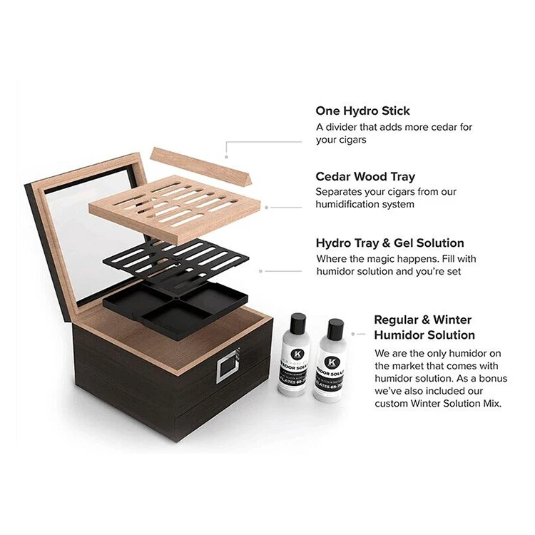 Wholesale  Glass Top  Cedar wood cigar humidor case with Accessory Drawer Front Digital Hygrometer Holds (30-60 Cigars)