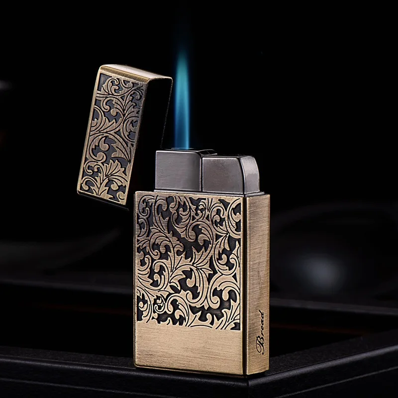 Creative Tang Grass Carving Craft Lighter Metal Windproof Jet Flame Inflatable Cigarette Lighter