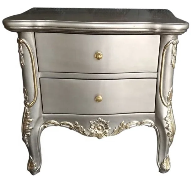 Bedside Cabinet Made From Solid Wood Silver Color Bed Side With Best Quality Curving Bedroom Furniture Whole Sell