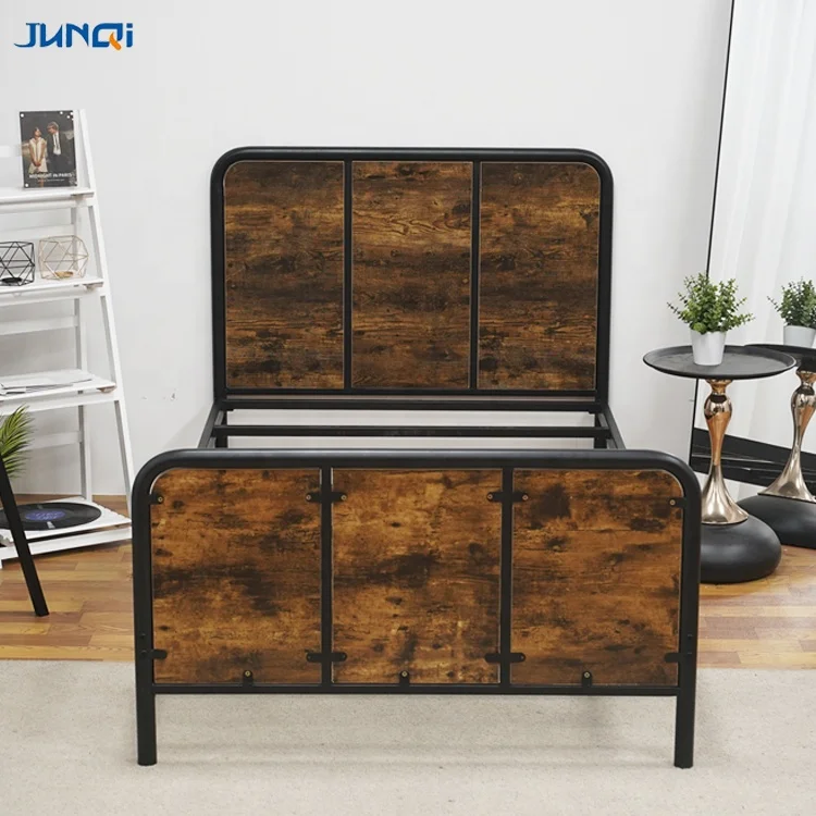 High quality style iron bed new designed wood Back european minimalist king queen single metal bed frame