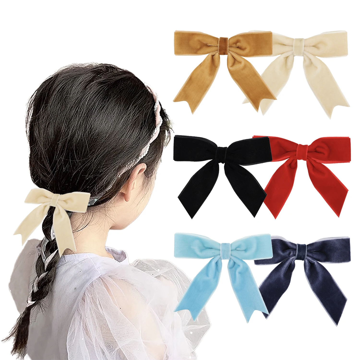 Korean Popular Kids Bow Girls Smooth Velvet Bow Barrettes Hairpins Head Wear Cute Hair Accessories Velvet Hair Bow Tie Clips
