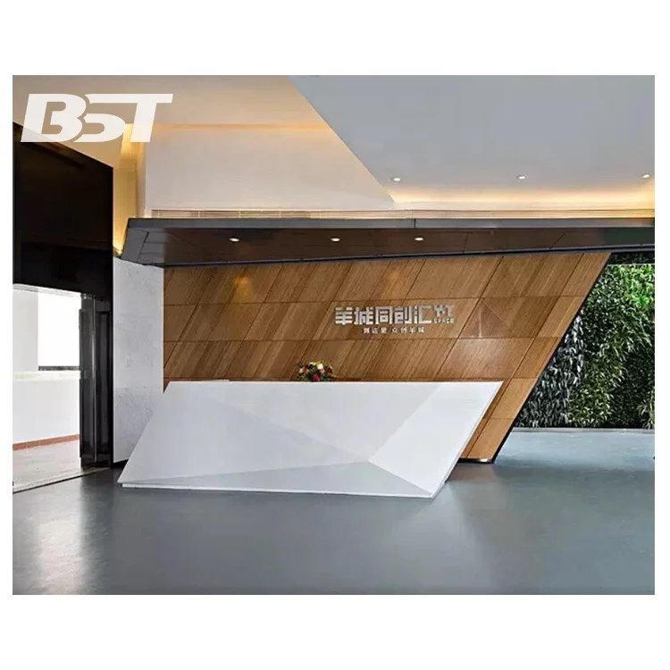 Cool Custom Diamond Artificial Stone Modern Hotel Lobby Hall Reception Desk With LED