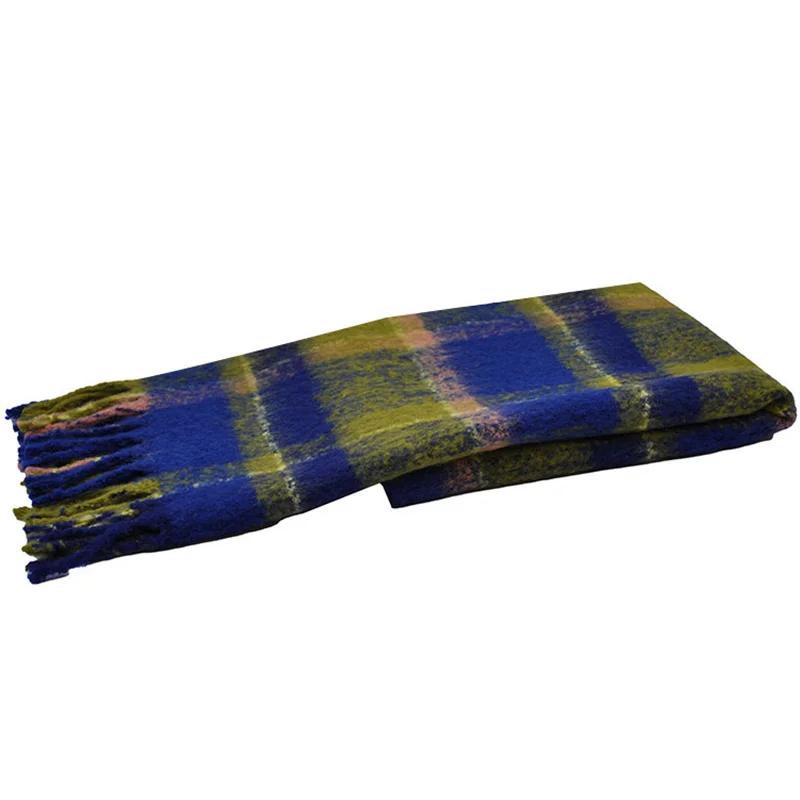 BLUE PHOENIX winter scarf for women 45% wool 45% acrylic 10% nylon tartan plaid thick heavy fashion brushed plush fluffy