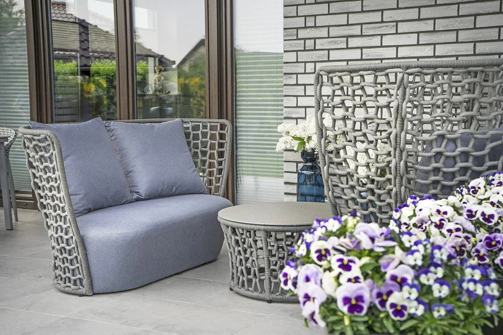 Foshan supplier Italian style high quality hilton hotel weaving rope sofa set garden fairy aluminum Rope Outdoor Sofa