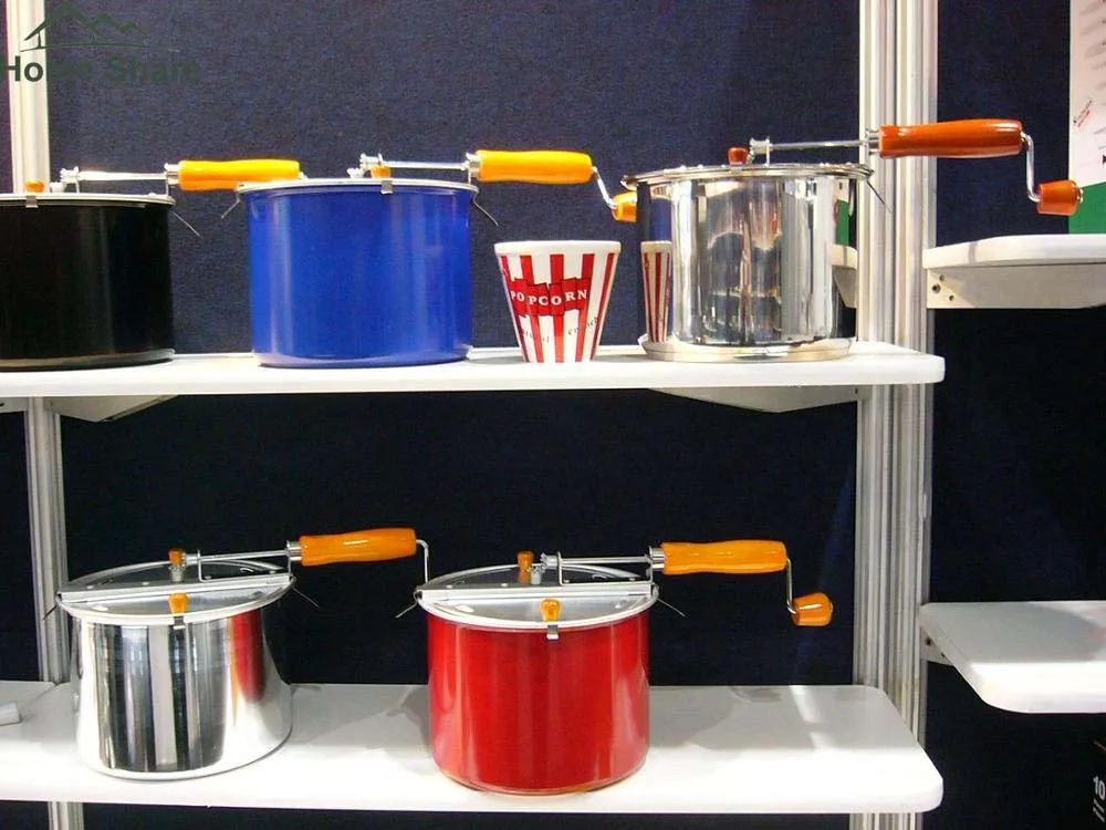 Stovetop Popcorn Maker Popcorn Popper Hand Stirring Crank Cooker Kettle Popcorn Popper Removable Lid w/Wooden Handle