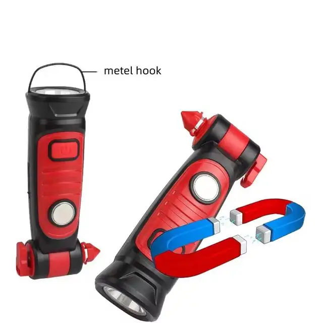 Rechargeable led flashlight Folded Magnet COB working light Safety Hammer Work Lamp