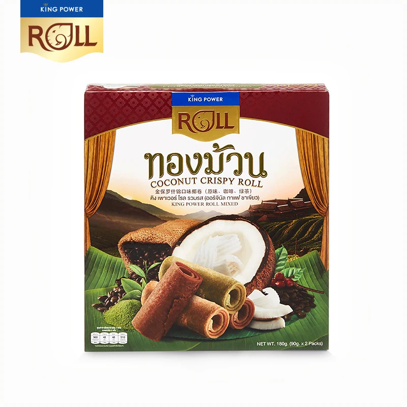 KING POWER ROLL смешанные сладкие кокосовые Хрустящие рулоны, тайские закуски для всех, чтобы насладиться вкусным вкусом из Таиланда