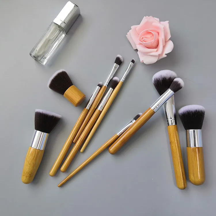 10Pcs Makeup Brush Set Professional bamboo handle Foundation Powder Eyebrow Eyeshadow Eyebrow Concealer smudge Brushes Kits
