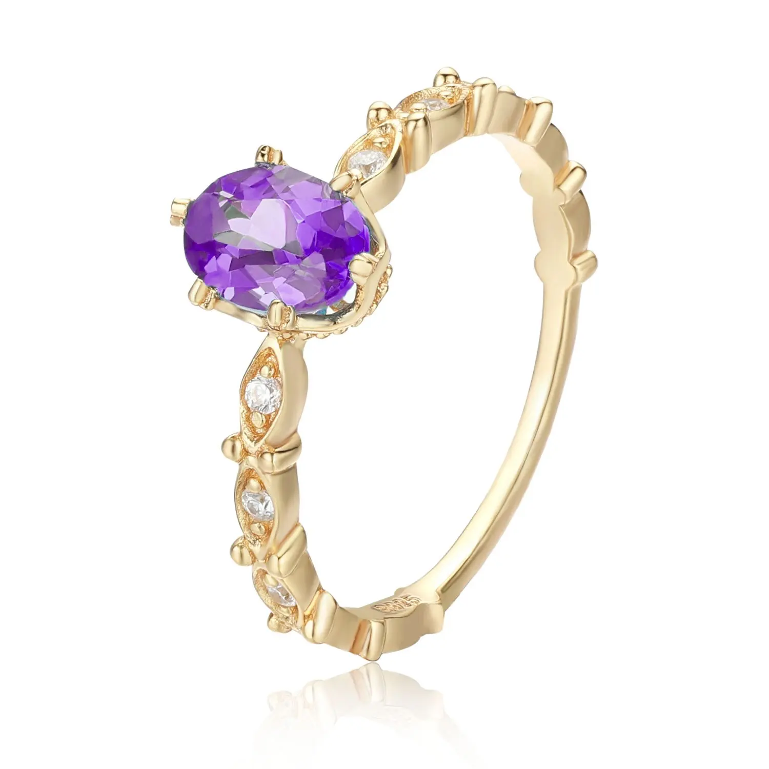 14K Gold 925 Sterling Silver CZ Jewelry Natural Stone Dainty Amethyst Ring For Women