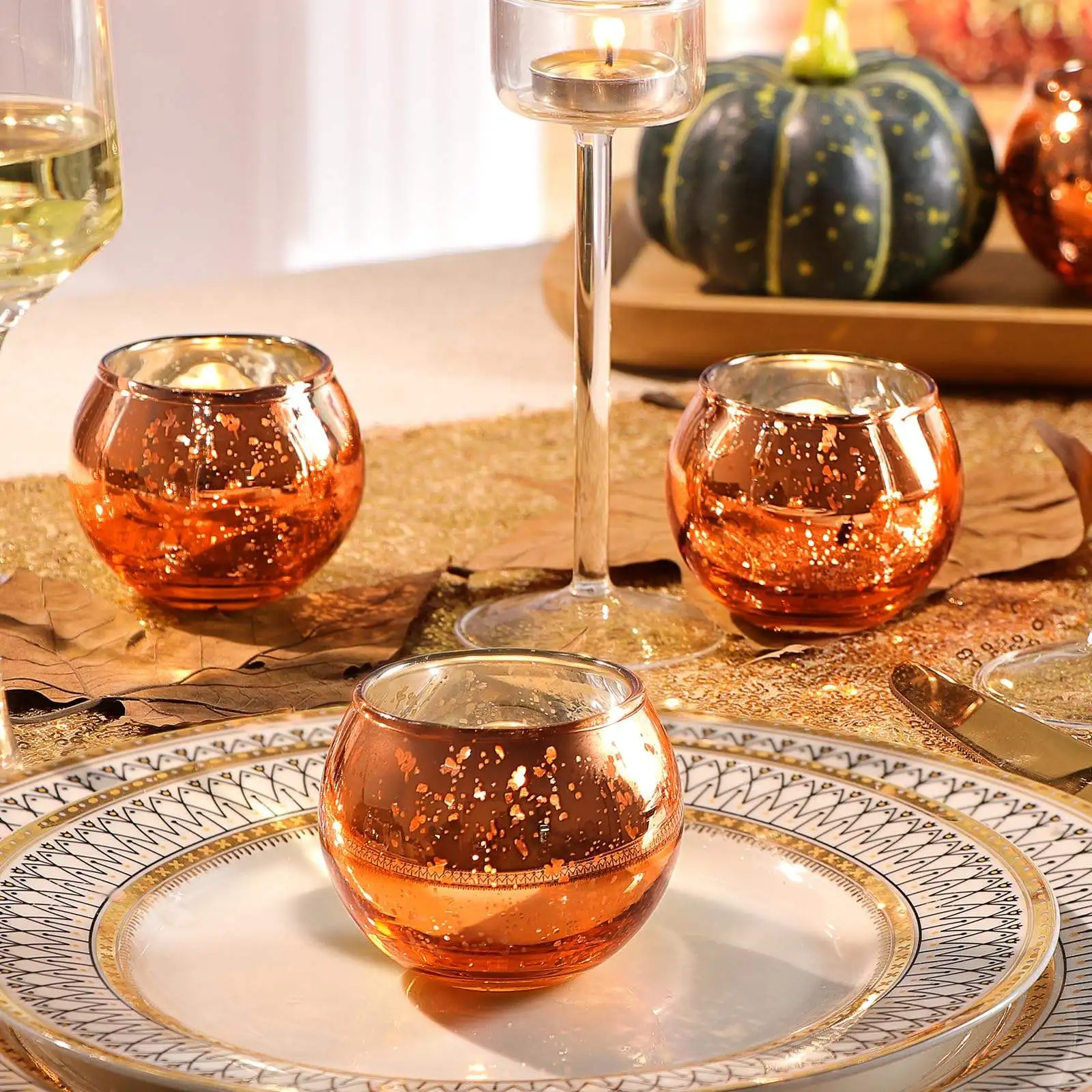 Rose Gold Votive Candle Holders Set Of Mercury Glass Votives Candle Holder Tealight Candle Holder For Home Decor
