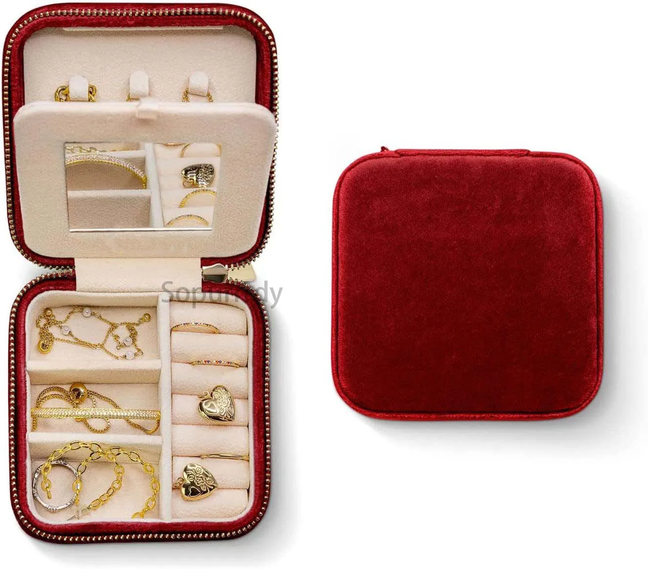 Custom Logo Velvet Jewelry Box Travel Jewelry Case Personalized Organizer With Mirror Featured Jewelry Box Packaging
