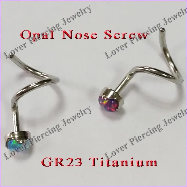 [ST-317] New Design ASTM F136 Gr 23 Titanium With Opal Nose Studs Screw Piercing Body Jewelry Rings