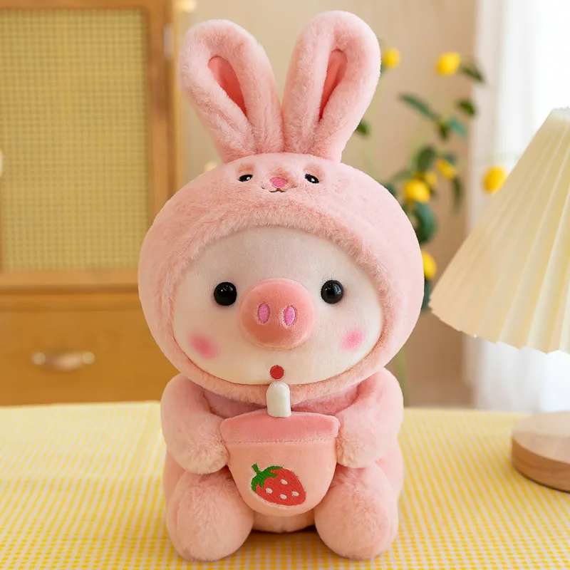 Hot Sale Custom milk Tea Pig Cute Plush Doll Reversible Plush Animal Toys for kids girls OEM/ODM of skin
