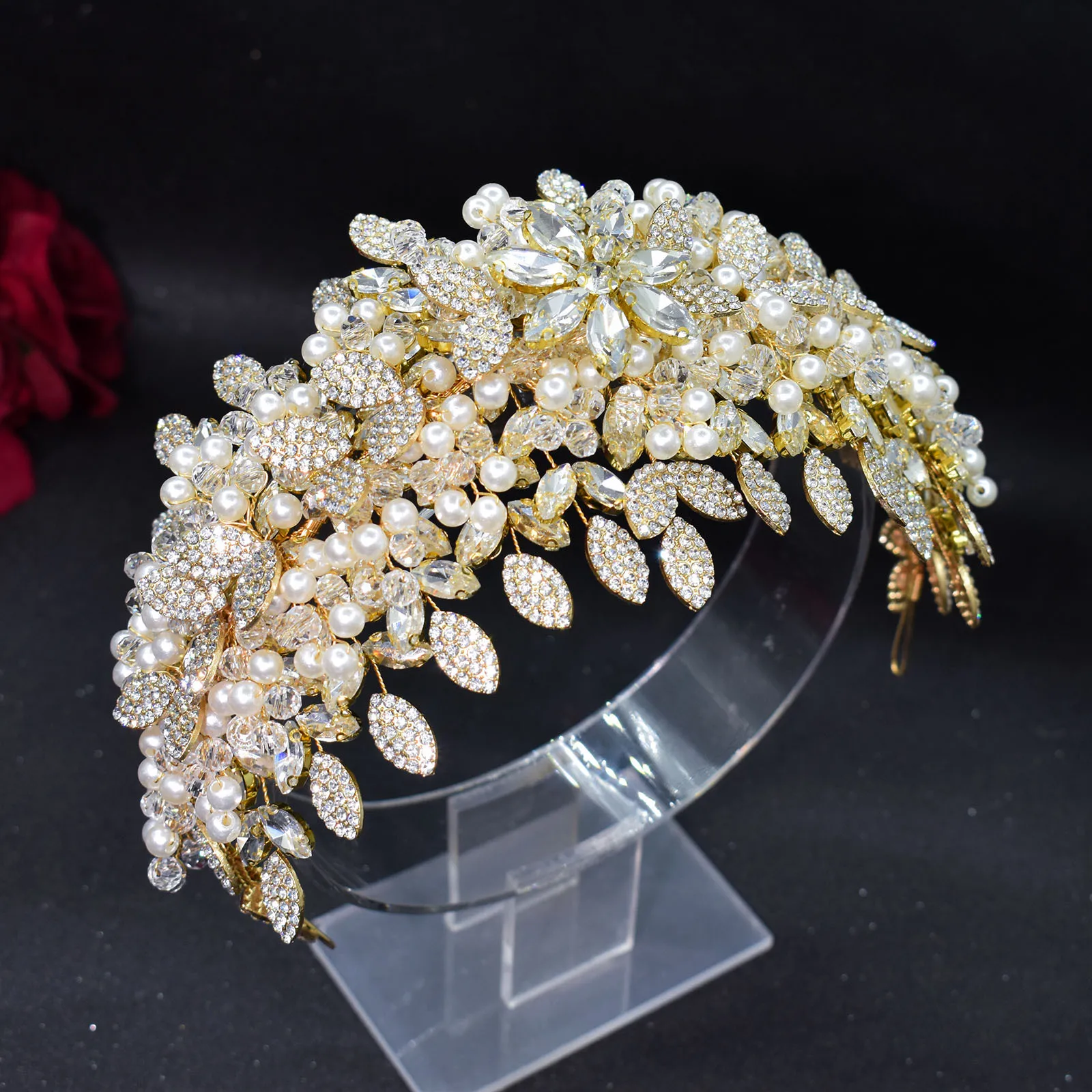 ROMANTIC Luxury Crystal Headpiece for Brides Handmade Bridal Wedding Pearl Hair accessory