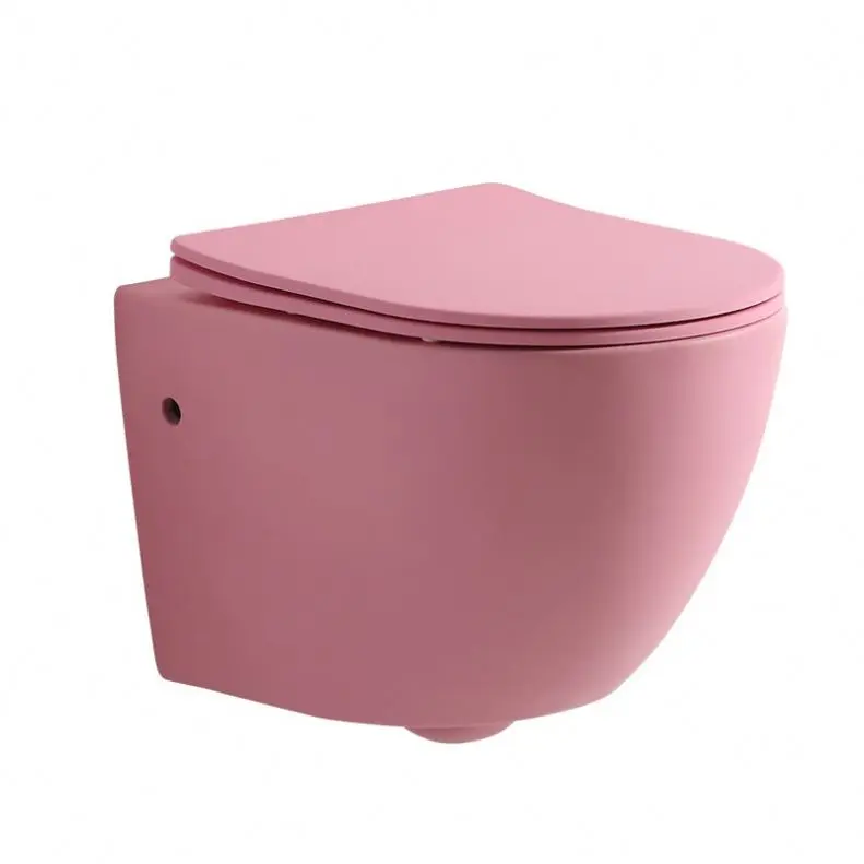 Two Piece Wash Down Bathroom WC Rimless Ceramic Pink Toilet Bowl Sanitary Ware Wall mounted Toilet Set