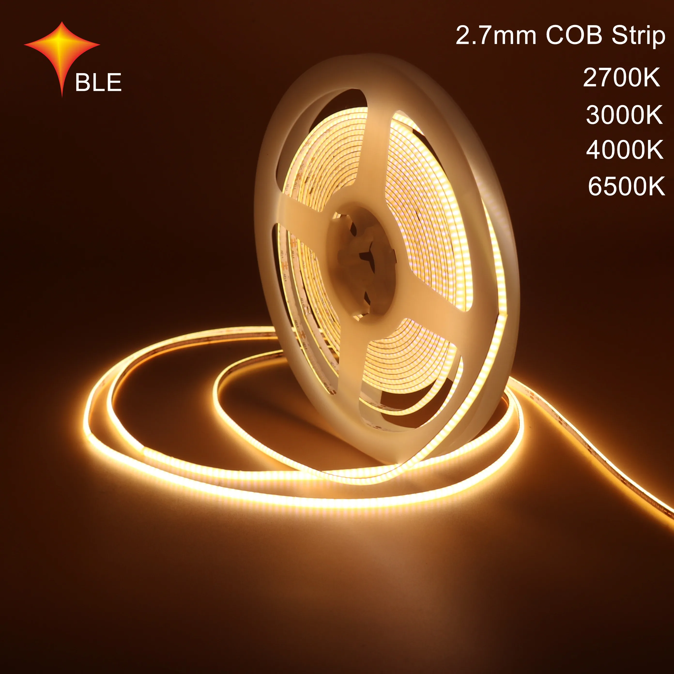 BLE 5W/m LED Dimmable light strips 5m/roll 2.7MM 4mm 8mm COB Strip Light