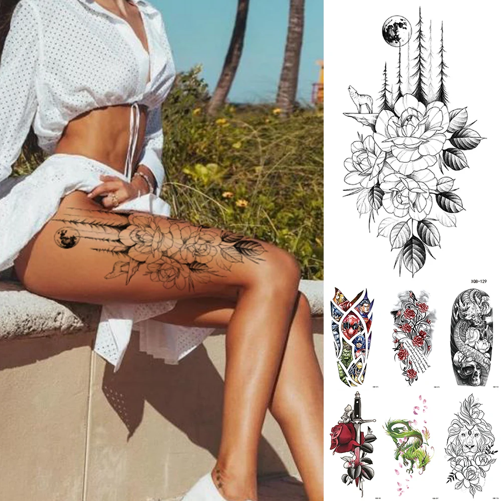 Wholesale Body Art 3D Small Waterproof Temporary Tattoo Sticker Lion Crown King Rose Wild Men Women Decoration