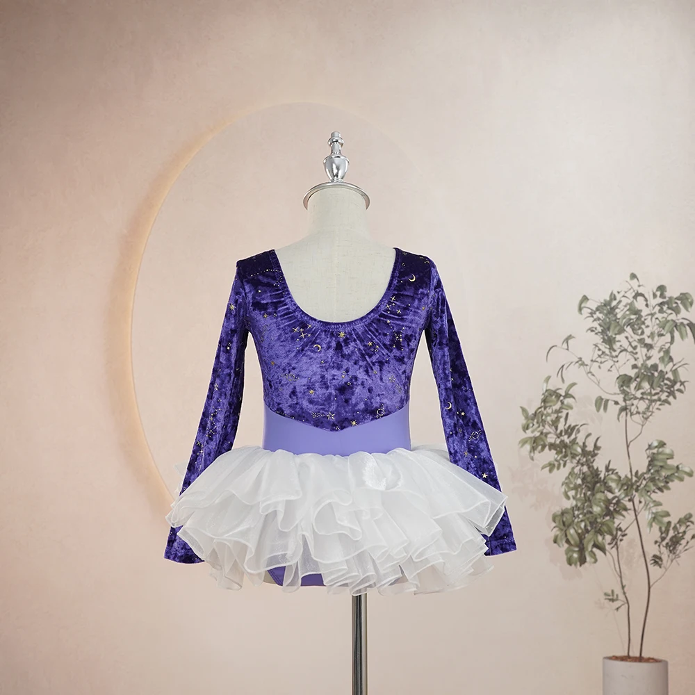 Wholesales custom colors cheap price long sleeves designer dance costume purple gymnastic ballet leotard