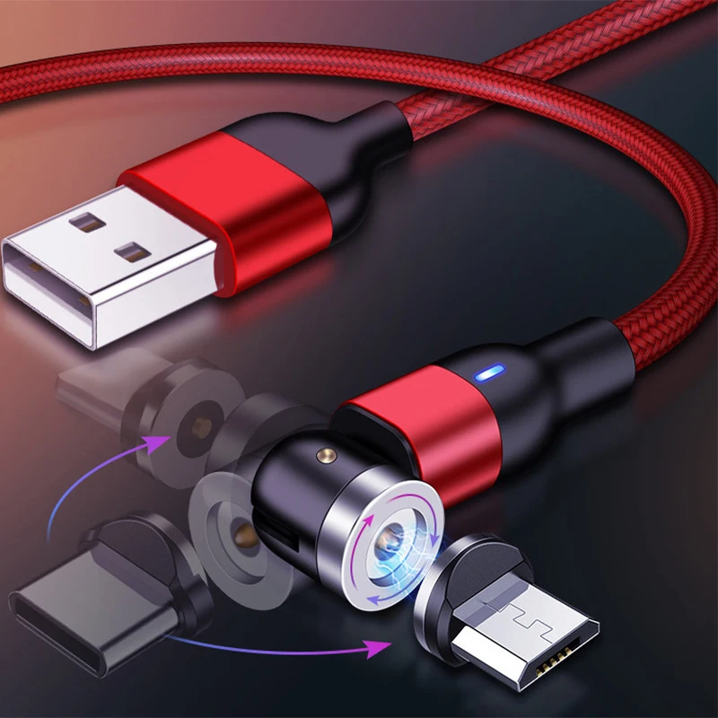Прямая поставка 540 градусов Магнитный зарядный кабель 3 в 1 Usb-кабель