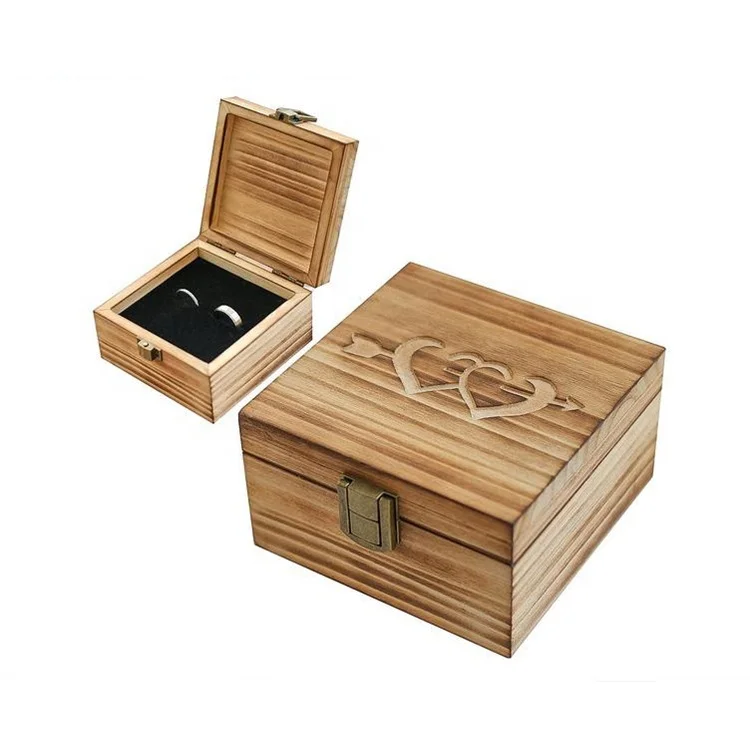 Retro Brown Wooden Ring Bearer Box Wedding Gift Jewelry Boxes Heart-shaped Wooden decorative box with lids