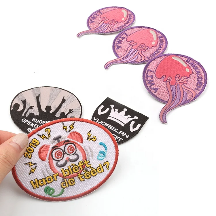 Sew On No-woven Back Custom Private Bottle Letters Logo Cloth Fully Embroidery Woven Patch for Clothing