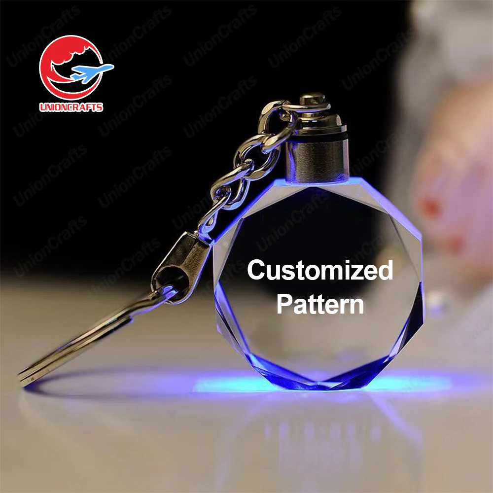 Wholesale Custom Car Logo Photo Key Chain Ring K9 Transparent Blank Laser Engraved 3d Led Light Glass Crystal Acrylic Keychain