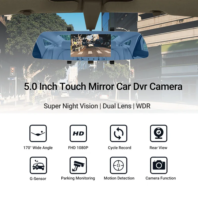 New car DVR full HD 1080P 5 inch touch screen recorder night vision camera double rearview mirror automatic mirror sprint camera