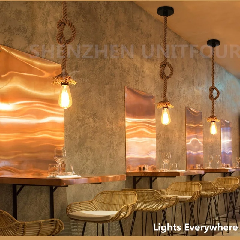 Промышленный подвесной светильник из пеньки веревка деревенские подвесные светильники для спальни ресторана кафе бара в сельском стиле одна двойная