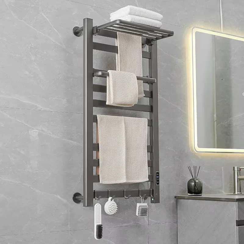 High Quality Aluminum Adjustable Temperature Non-Punch Wall Mounted Electric Heated Towel Dryer Electric Towel Rack